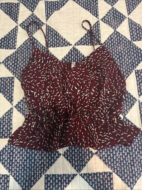 Burgundy Abstract Print Peplum Cami